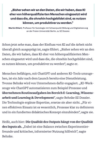 Zeitungsausschnitt Süddeutsche Zeitung, Dossier Digitalwende, Artikel Tiefgang ChatGPT feiert ersten Geburtstag, Interview mit Dr. Yvonne Konstanze Behnke